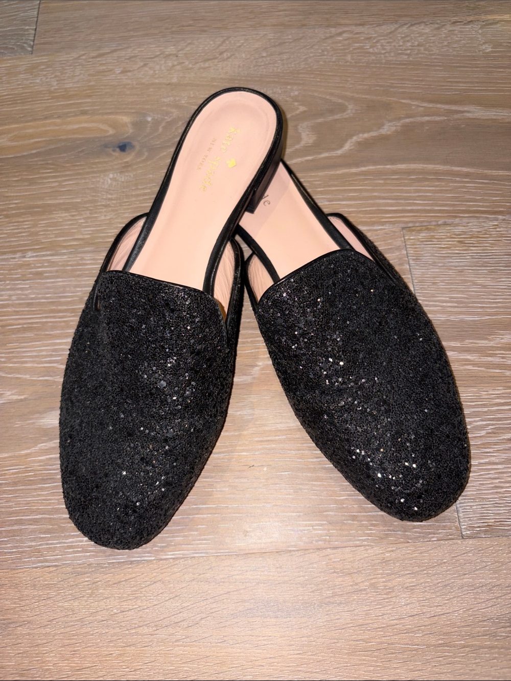 Kate Spade New York "Gowan" (sometimes called "Glitz and Glam") Black Mules